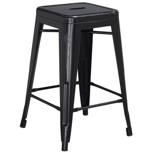 24'' High Backless Distressed Black Metal Indoor-Outdoor Counter Height Stool