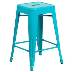 24'' High Backless Crystal Teal-Blue Indoor-Outdoor Counter Height Stool
