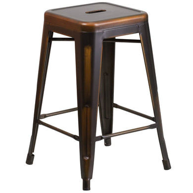 24'' High Backless Distressed Copper Metal Indoor-Outdoor Counter Height Stool