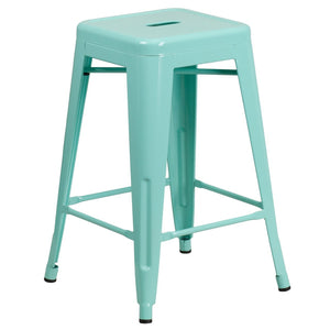 24'' High Backless Mint Green Indoor-Outdoor Counter Height Stool