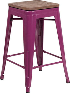 24" High Backless Purple Counter Height Stool with Square Wood Seat