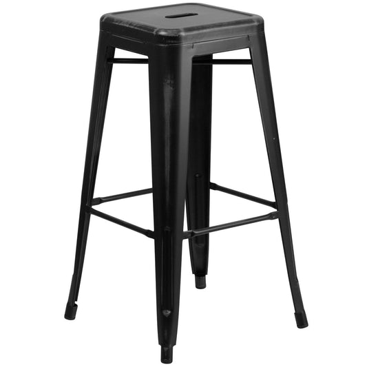 30'' High Backless Distressed Black Metal Indoor-Outdoor Barstool