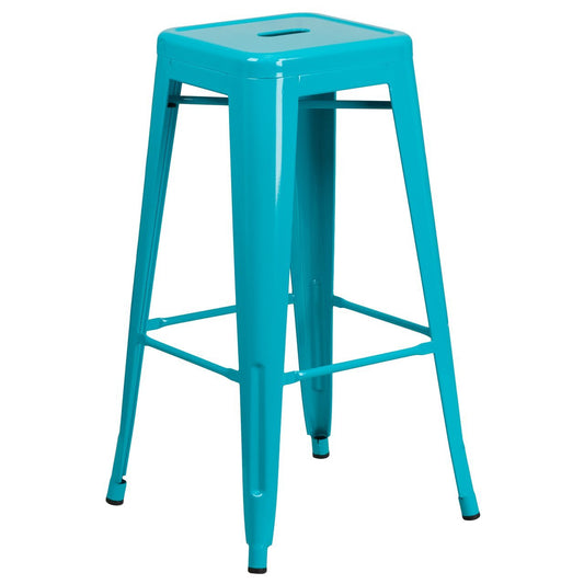 30'' High Backless Crystal Teal-Blue Indoor-Outdoor Barstool