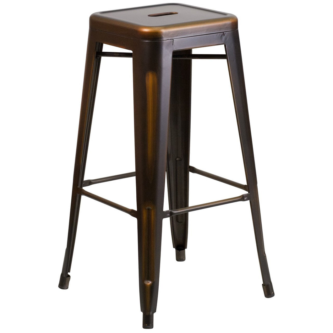 30'' High Backless Distressed Copper Metal Indoor-Outdoor Barstool