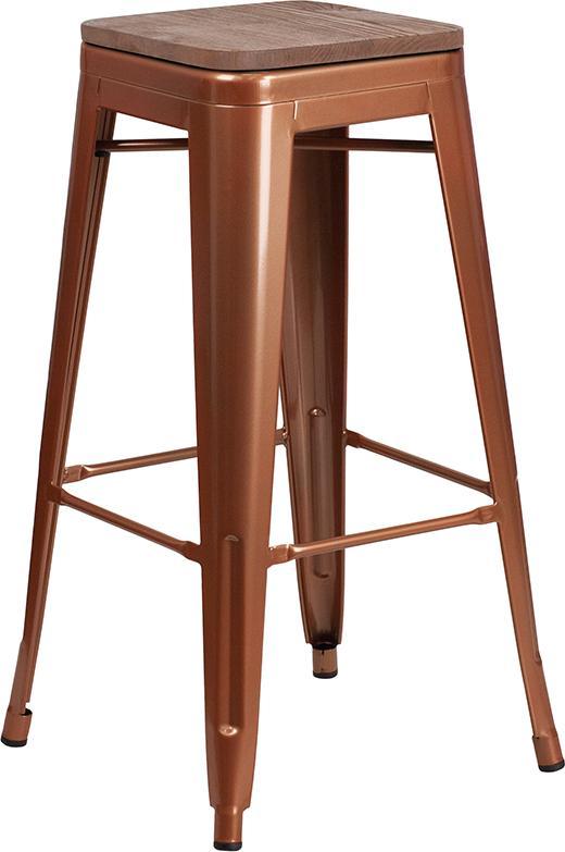 30" High Backless Copper Barstool with Square Wood Seat