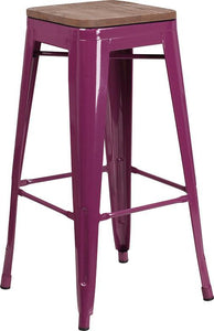 30" High Backless Purple Barstool with Square Wood Seat