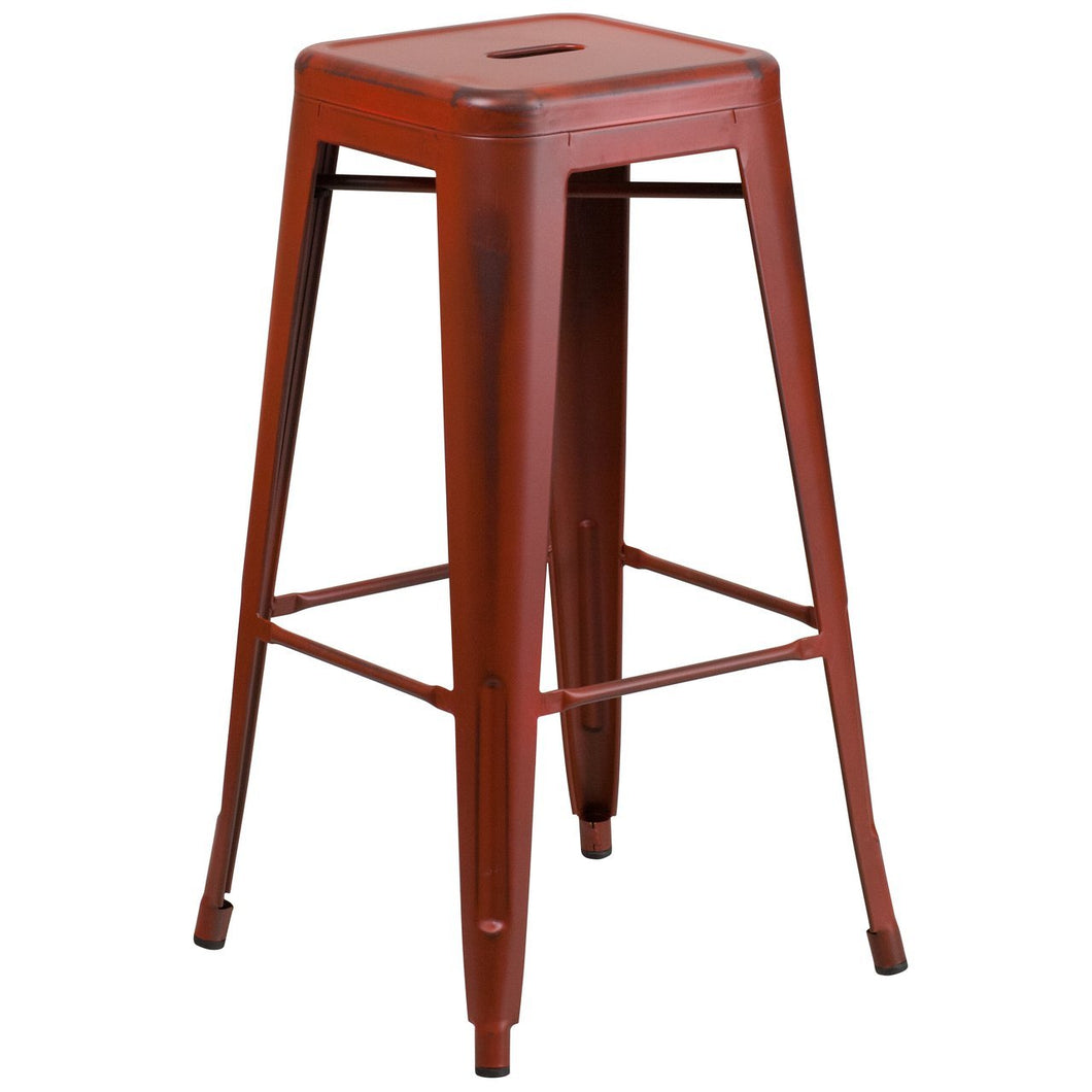 30'' High Backless Distressed Kelly Red Metal Indoor-Outdoor Barstool