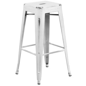30'' High Backless Distressed White Metal Indoor-Outdoor Barstool