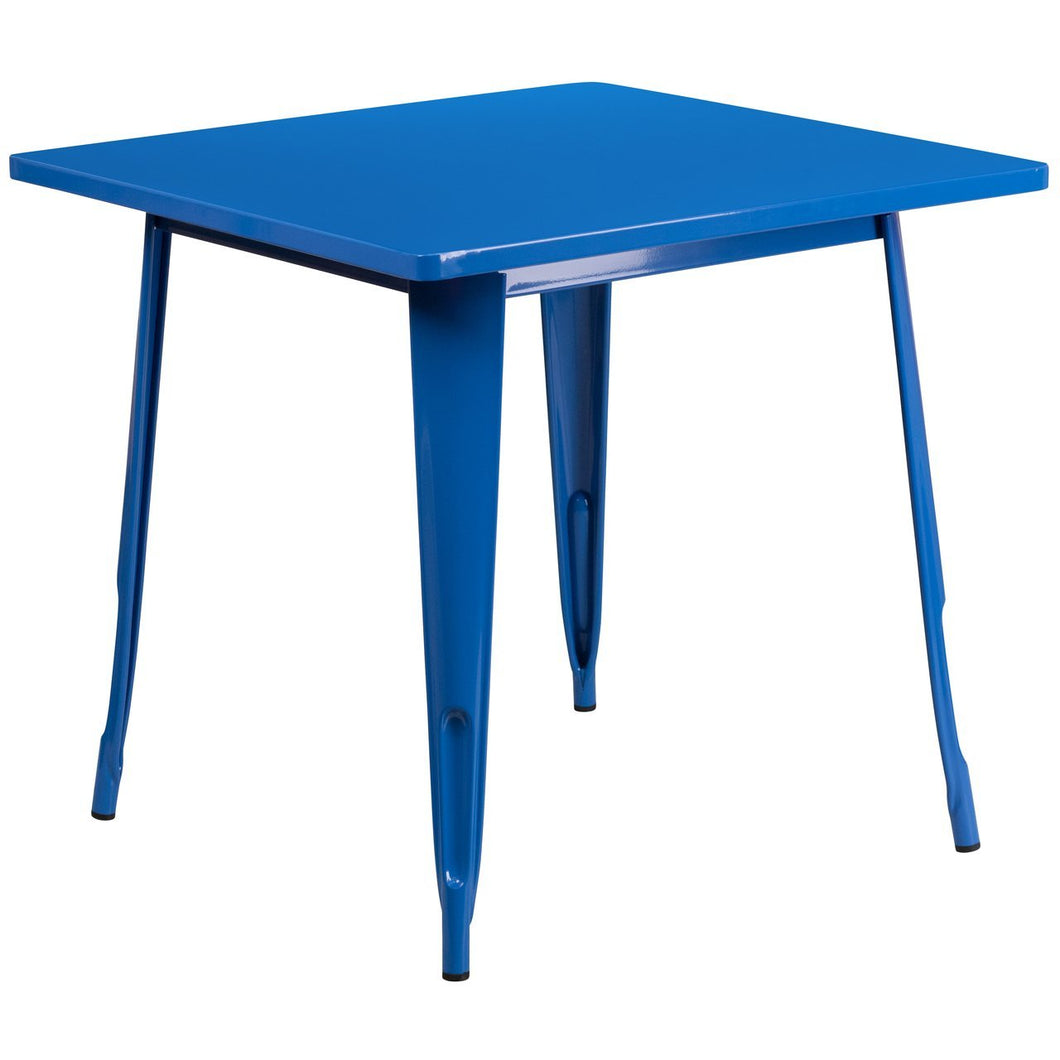 31.5'' Square Blue Metal Indoor-Outdoor Table