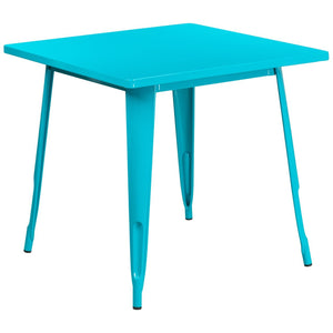 31.5'' Square Crystal Teal-Blue Metal Indoor-Outdoor Table