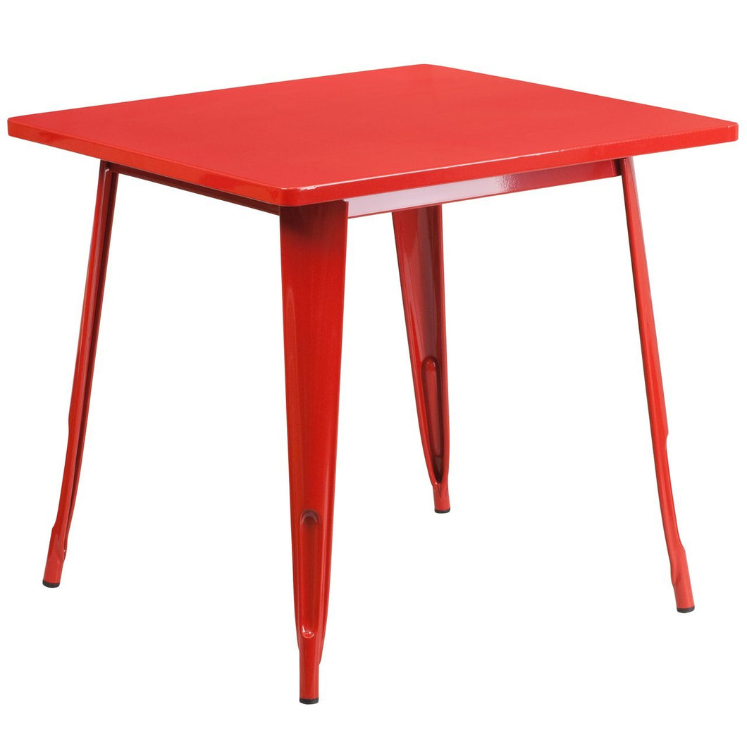 31.5'' Square Red Metal Indoor-Outdoor Table