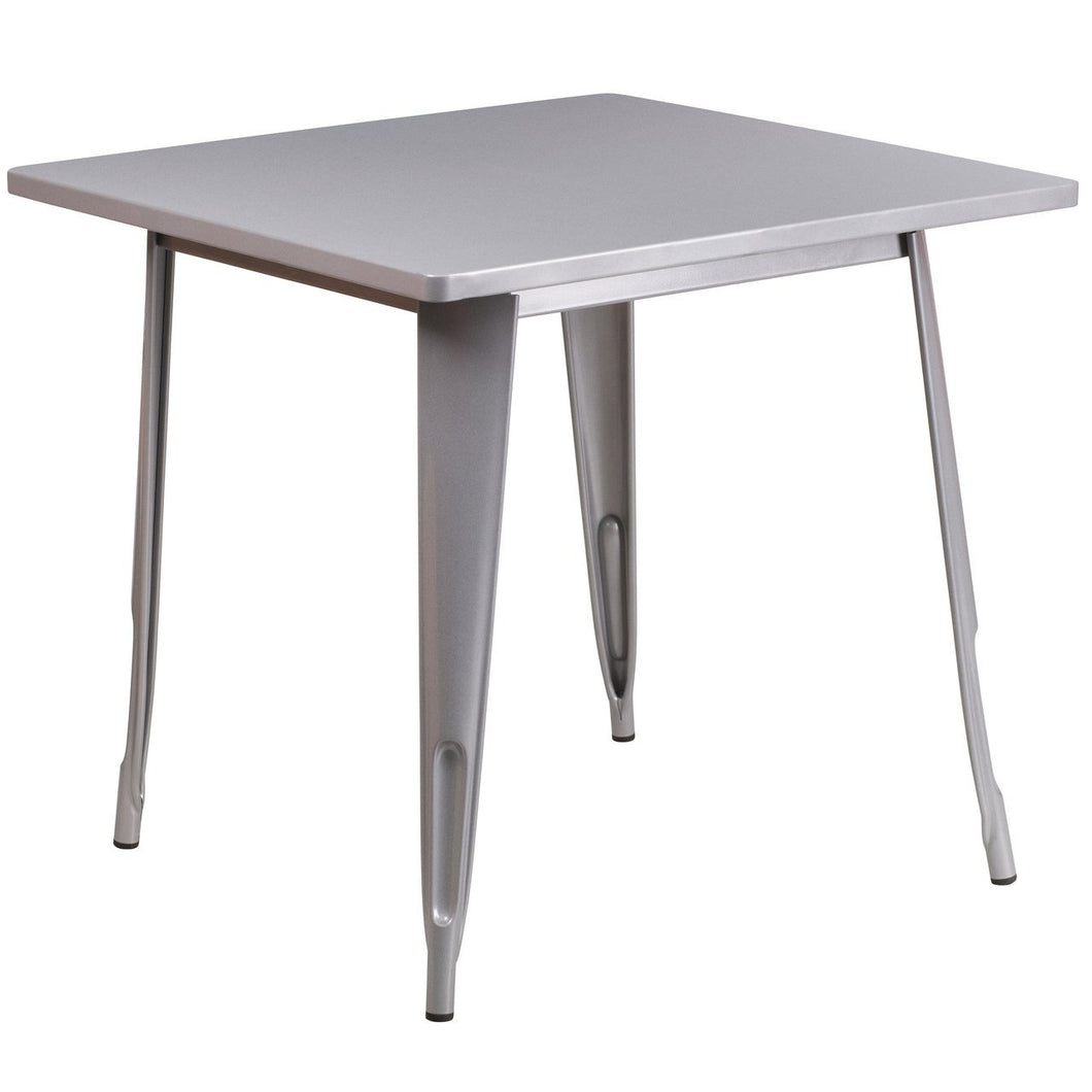 31.5'' Square Silver Metal Indoor-Outdoor Table
