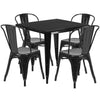 31.5'' Square Black Metal Indoor-Outdoor Table Set with 4 Stack Chairs