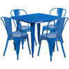 31.5'' Square Blue Metal Indoor-Outdoor Table Set with 4 Stack Chairs