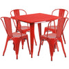 31.5'' Square Red Metal Indoor-Outdoor Table Set with 4 Stack Chairs