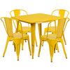 31.5'' Square Yellow Metal Indoor-Outdoor Table Set with 4 Stack Chairs