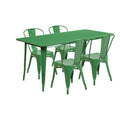 31.5'' x 63'' Rectangular Green Metal Indoor-Outdoor Table Set with 4 Stack Chairs