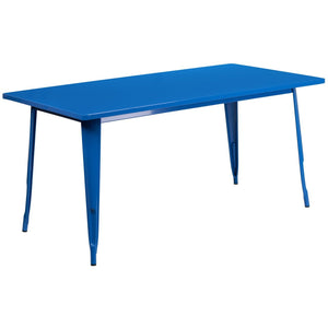 31.5'' x 63'' Rectangular Blue Metal Indoor-Outdoor Table