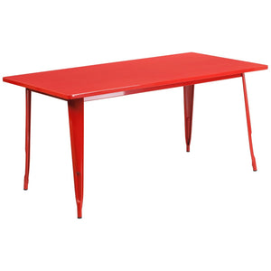 31.5'' x 63'' Rectangular Red Metal Indoor-Outdoor Table