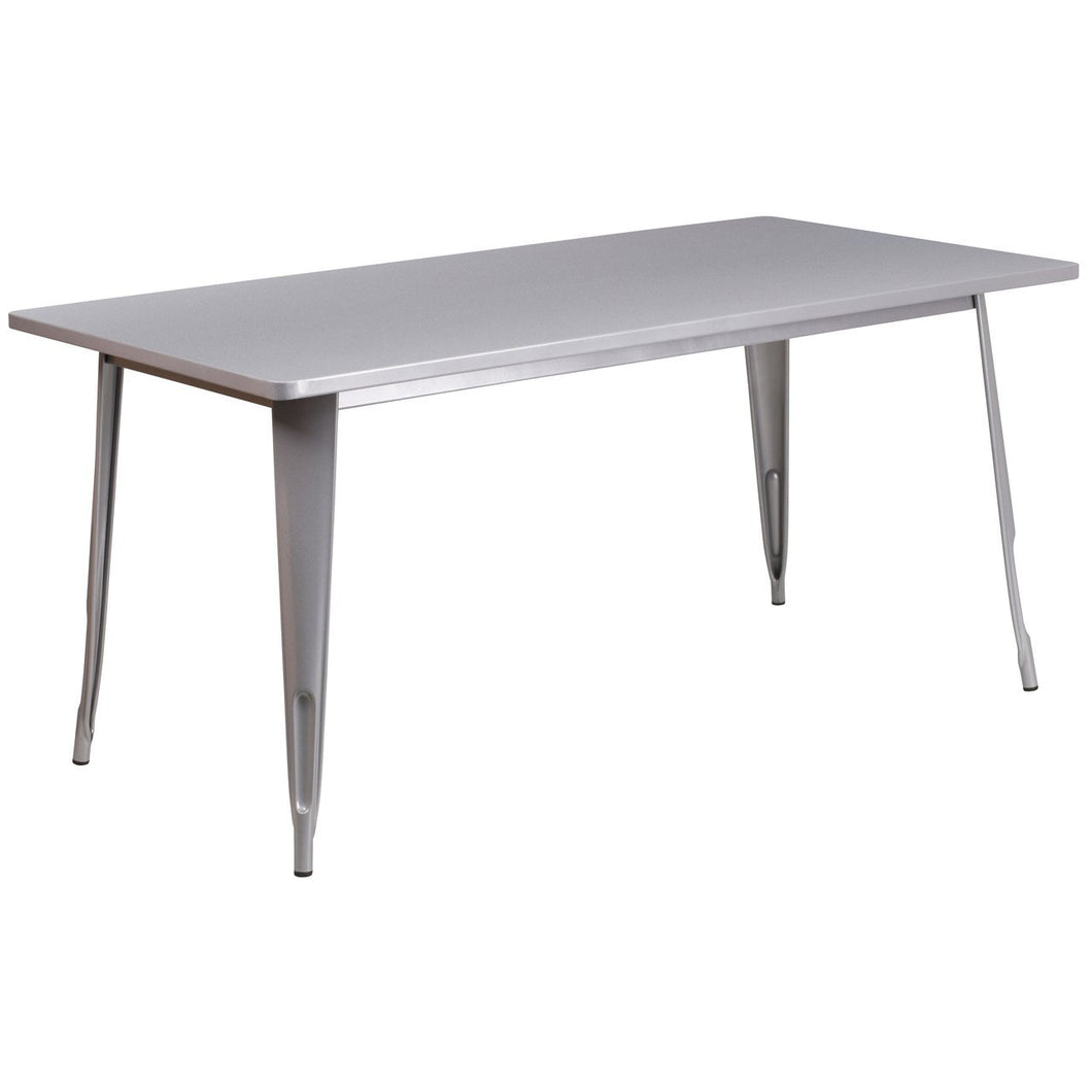 31.5'' x 63'' Rectangular Silver Metal Indoor-Outdoor Table