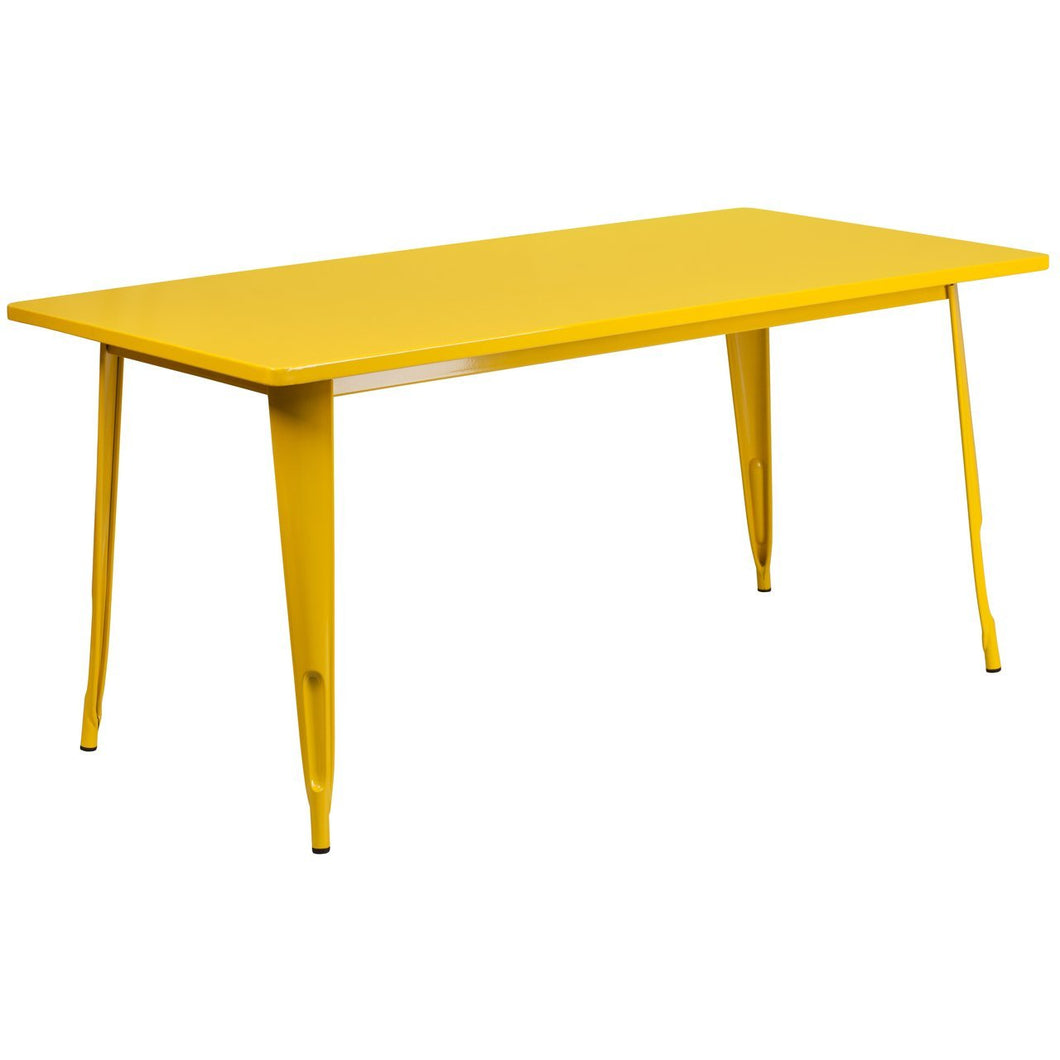 31.5'' x 63'' Rectangular Yellow Metal Indoor-Outdoor Table