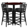 30'' Round Mahogany Laminate Table Set with 4 Ladder Back Metal Barstools - Black Vinyl Seat