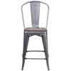 24"High Clear Coated Counter Height Stool with Back and Wood 