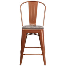 Load image into Gallery viewer, 24&quot; High Copper Metal Counter Height Stool with Back and Wood Seat