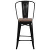 High Counter Height Stool with Back and Wood Seat