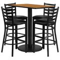 24'' x 42'' Rectangular Natural Laminate Table Set with 4 Ladder Back Metal Barstools - Black Vinyl Seat