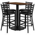 24'' x 42'' Rectangular Walnut Laminate Table Set with 4 Ladder Back Metal Barstools - Black Vinyl Seat