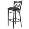 HERCULES Series Clear Coated ''X'' Back Metal Restaurant Barstool - Black Vinyl Seat - Back