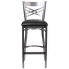 HERCULES Series Clear Coated ''X'' Back Metal Restaurant Barstool - Black Vinyl Seat - Front