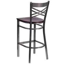 Load image into Gallery viewer, HERCULES Series Clear Coated &#39;&#39;X&#39;&#39; Back Metal Restaurant Barstool - Mahogany Wood Seat