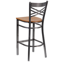 Load image into Gallery viewer, HERCULES Series Clear Coated &#39;&#39;X&#39;&#39; Back Metal Restaurant Barstool - Natural Wood Seat