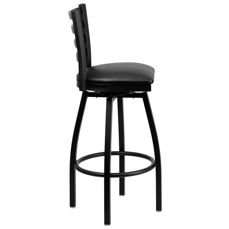 Black Ladder Back Swivel Metal Bar Stool 