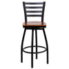  Black Ladder Back Swivel Metal Barstool - Cherry Wood Seat 1