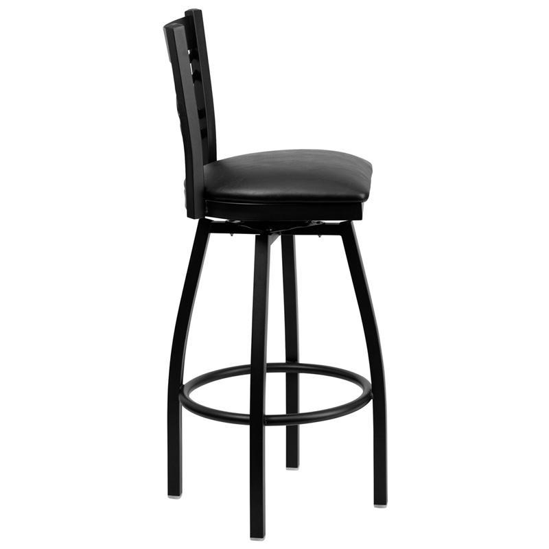 HERCULES Series Black ''X'' Back Swivel Metal Barstool - Black Vinyl Seat