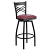 HERCULES Series Black ''X'' Back Swivel Metal Barstool - Burgundy Vinyl Seat