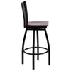 HERCULES Series Black ''X'' Back Swivel Metal Barstool - Mahogany Wood Seat