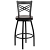 HERCULES Series Black ''X'' Back Swivel Metal Barstool - Walnut Wood Seat