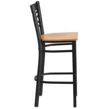 Load image into Gallery viewer, Black &#39;&#39;X&#39;&#39; Back Metal Restaurant Barstool - Natural Wood Seat 11