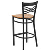 Back Metal Restaurant Barstool - Natural Wood Seat