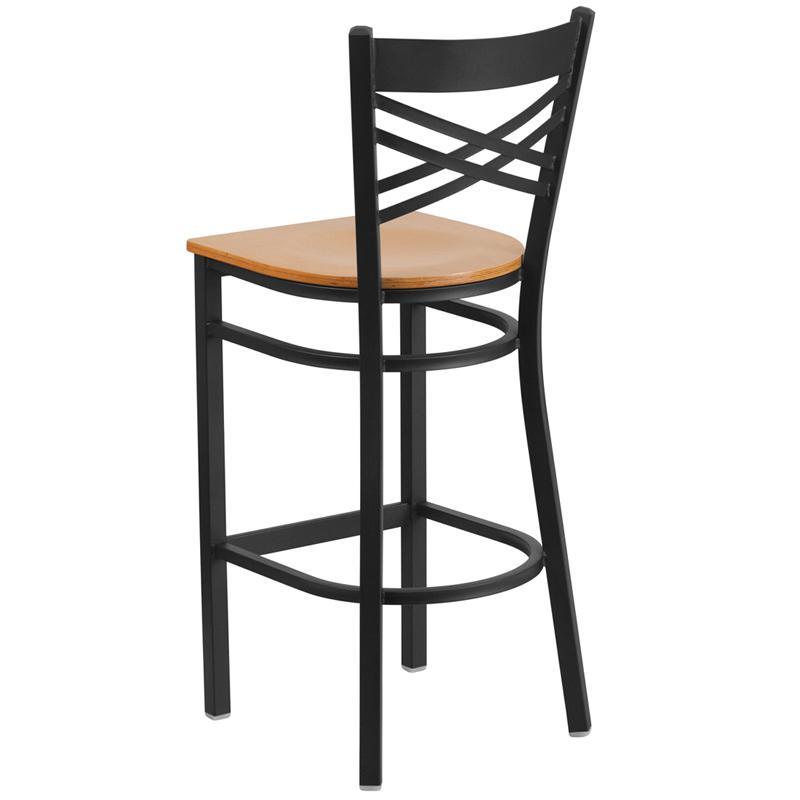 Back Metal Restaurant Barstool - Natural Wood Seat