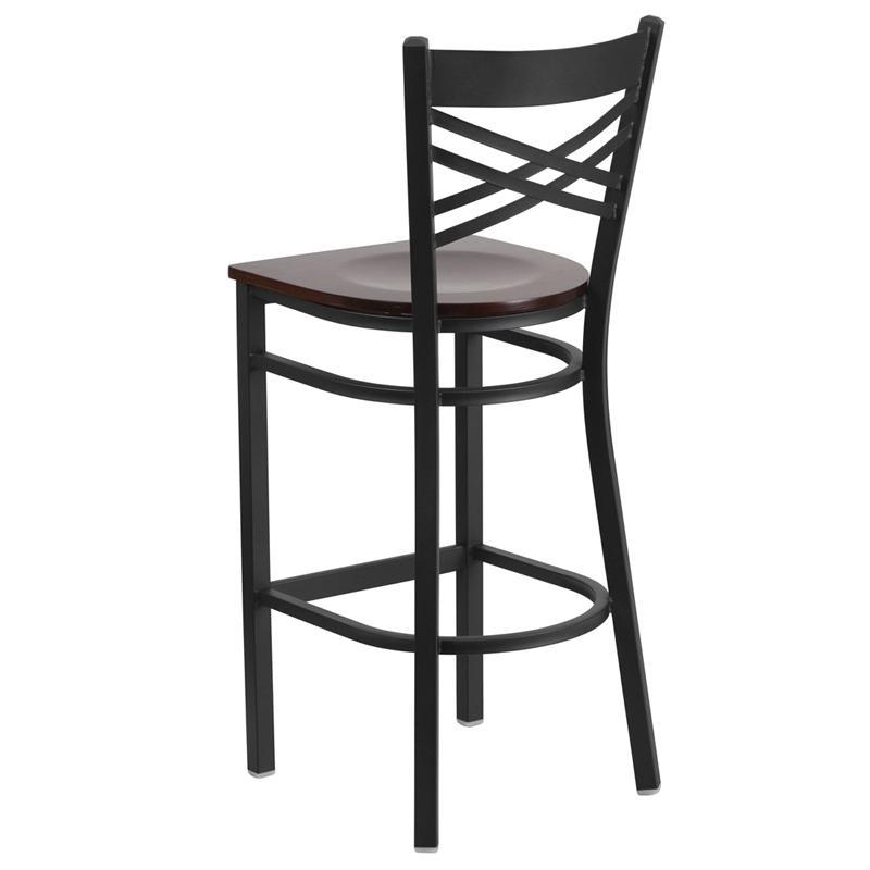 Metal Restaurant Barstool - Walnut Wood Seat
