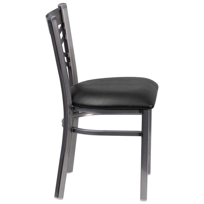 HERCULES Series Clear Coated ''X'' Back Metal Restaurant Chair - Black Vinyl Seat - Side