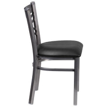 Load image into Gallery viewer, HERCULES Series Clear Coated &#39;&#39;X&#39;&#39; Back Metal Restaurant Chair - Black Vinyl Seat - Side