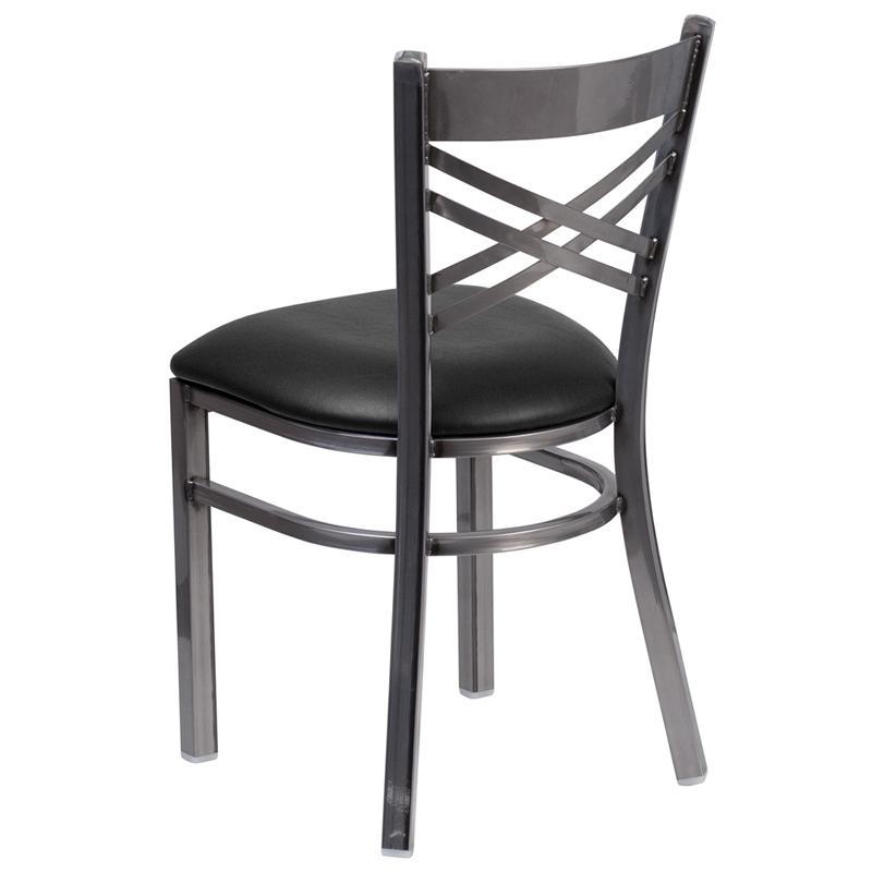 HERCULES Series Clear Coated ''X'' Back Metal Restaurant Chair - Black Vinyl Seat - Back