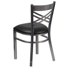 Load image into Gallery viewer, HERCULES Series Clear Coated &#39;&#39;X&#39;&#39; Back Metal Restaurant Chair - Black Vinyl Seat - Back
