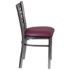 HERCULES Series Clear Coated ''X'' Back Metal Restaurant Chair - Burgundy Vinyl Seat - Side